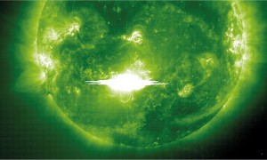 SOLAR ACTIVITY IS SEEN IN AN IMAGE FROM NASA AFTER DISCHARGE OF HUGE CLOUD OF CHARGE PARTICLES.